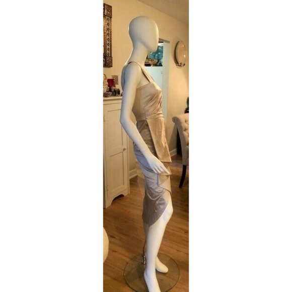 NWT $1K TEMPERLEY LONDON CHAMPANGE COLOR ASYMMETRICAL PLEATED DRESS SZ US 4 UK 8 - Picture 5 of 10